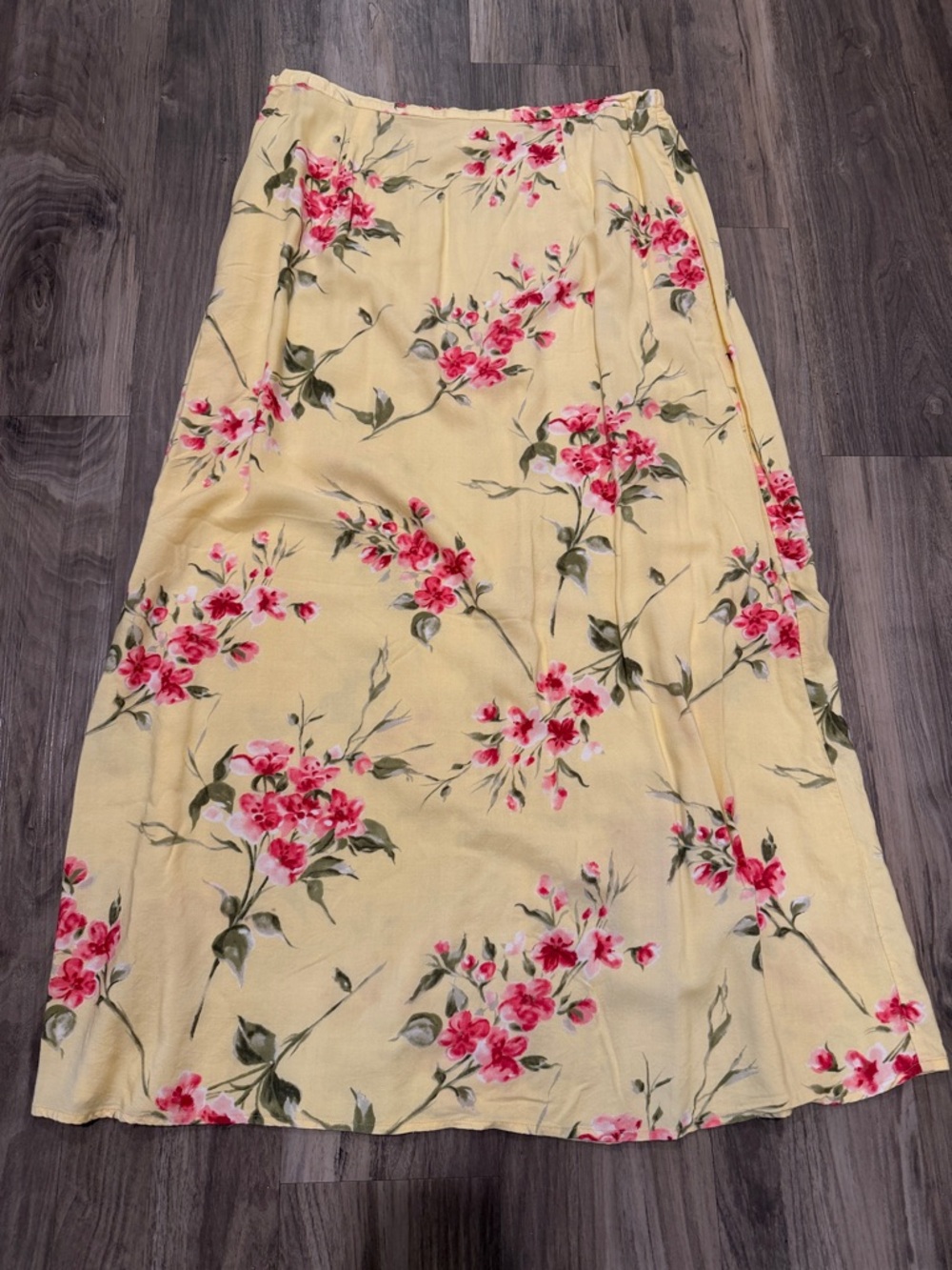 🌼 Vintage CC Hughes Yellow Floral Rayon Midi Skirt – Cottagecore Spring